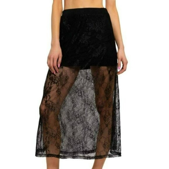 NWT POL Boho Floral Lace Elastic Waistband Maxi Skirt - Picture 6 of 6